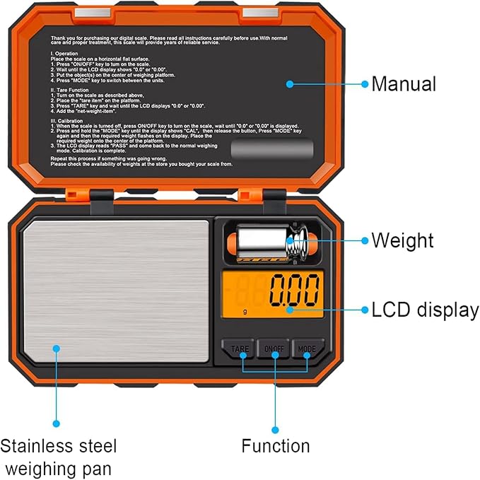 UNIWEIGH Digital Gram Scale,200g/0.01g Pocket Electronic Mini Scale | 6 Units Jewelry Scale with LCD Display,Tare Function,Auto Off,50g Cal Weight