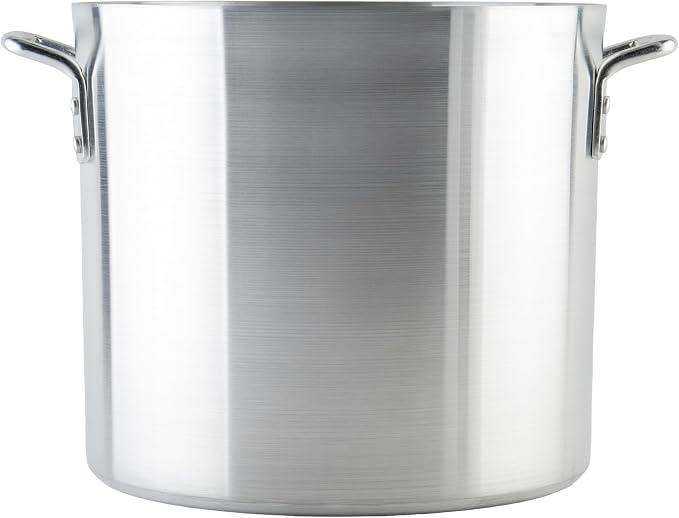 Winco 20 qt Aluminum Heavy-Duty Stock Pot | Thick walls, Riveted handles, Wide base, Great for Stocks, Soups, Pasta and Batch Cooking