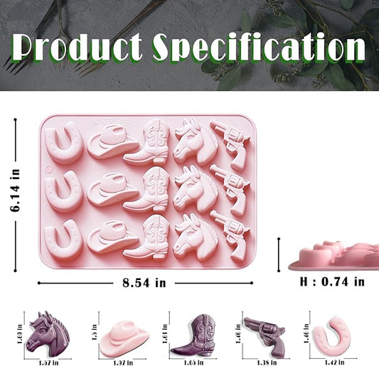 Cowboy Chocolate Molds Silicone, Western Themed Molds with Cowboy Hat, Boot, Horse, Saddle for Candy, Cakesicle, Cupcake, Jello, Ice Cube, Candle & Party Decorations