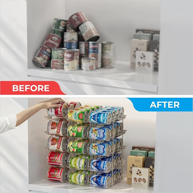 Can Organizer for Pantry Stackable 5 Tiers Can Storage Organizer Pantry Soda Can Organizer for Fridge 60 Cans Rack Automatic Rolling Canned Food Organizer for Refrigerator Kitchen Clear