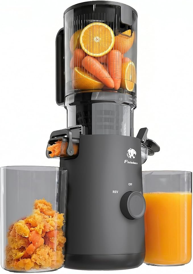 Juicer Machines, Cold Press Juicer with 5.3" Extra Large Feed Chute and Powerful AC Brushless Motor Fit Whole Fruits & Vegetable, High Juice Yield, BPA Free, Extra One Replace Strainer