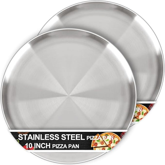 Pizza Pan 10 Inch Set of 2 for Oven, Non-Stick Stainless Steel Pizza Steel, Durable Non-Toxic Round Pizza Pans for Cookie Pizza Pie Cake, Dishwasher Safe & Easy Clean