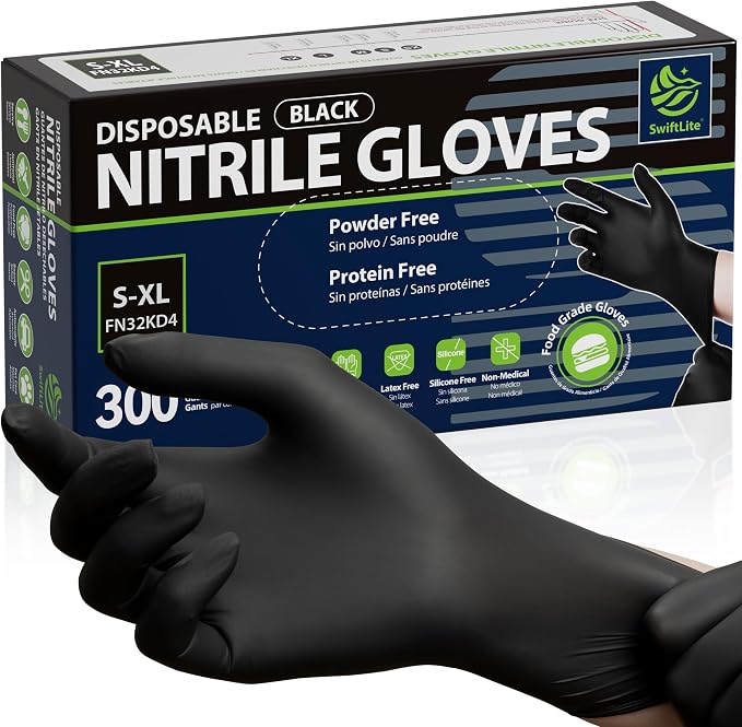 SWIFTLITE Disposable Nitrile Gloves Black, Food Safe Rubber Gloves Latex-Free Powder-Free for Cooking Food Prep Kitchen Clean