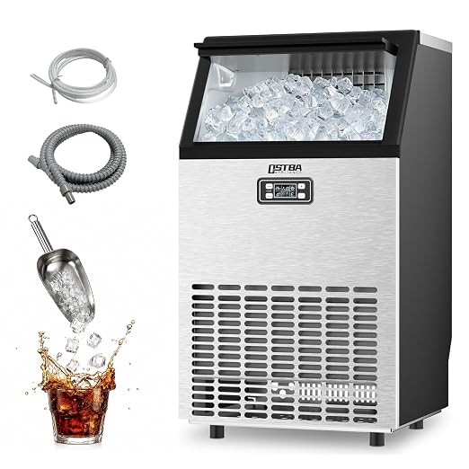 OSTBA Commercial Ice Maker Machine, 100Lb/24H, Self-Cleaning, 33Lbs Storage | Under counter design, 45 cubes in 10mins, LED control, stainless steel, adjustable ice thickness for restaurant ,bar and home