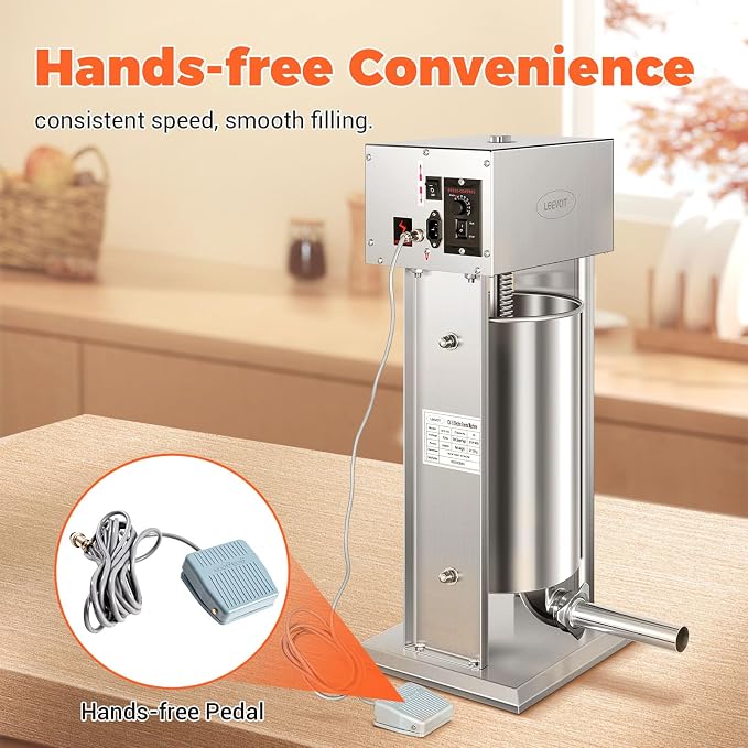 Electric Sausage Stuffer Maker, Vertical Electric Stuffer 11 Adjustable Speed Stainless Steel Commercial Sausage Filler Meat Stuffers with 5 Stuffing Tubes, Home & Commercial (30Lb/15L)