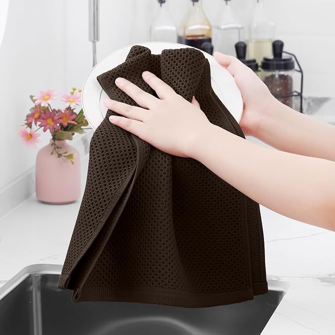 Homaxy 100% Cotton Waffle Weave Kitchen Towels, 5-Pack, Dark Brown | 13 x 28 Inches, Ultra Soft Absorbent Dish Towels, Quick Drying Cleaning Towels