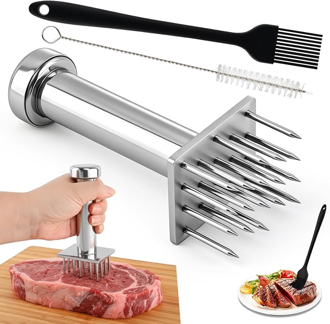 Meat Tenderizer Tool with 18 Sharp Needles, Stainless Steel Meat Tenderizer Mallet One-Piece Design, Easy Grip Meats Mallet Hammer for Tenderizing Chicken Beef Pork