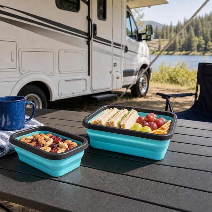 Guyuyii 4 Pack Space-Saving Collapsible Food Storage Containers with Lids | 12/17/27/40 oz Food-Grade Silicone Set for RV, Camping, Meal Prep, Small Kitchens - Microwave/Freezer/Dishwasher Safe