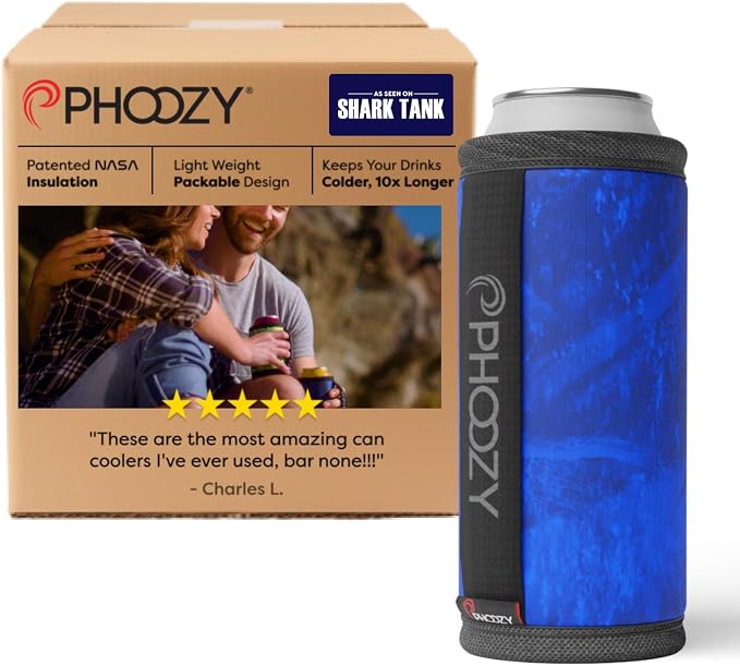 PHOOZY Insulated Can Cooler for Slim 12 oz Cans - Patented Drink Sleeve with NASA-Inspired Technology - Keeps Beer, Soda & Sparkling Water Cold Longer - Lightweight Outdoor Can Holder - Blue
