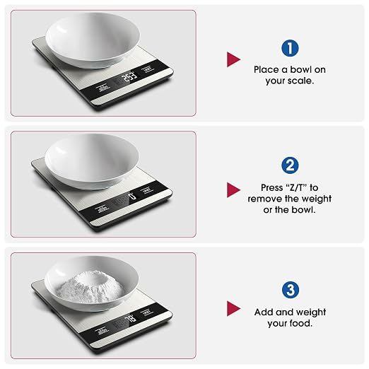 Mik-Nana Food Scale, 11lb Digital Kitchen Scale with LCD Display 6 Units Tare Function, Stainless Steel Weight Grams and Ounces for Baking, Cooking and Meal Prep (Batteries Included)