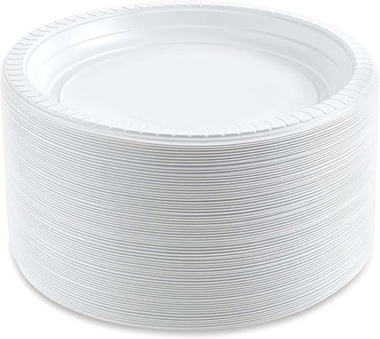 PLASTICPRO 6'' inch Round Plastic Plates Microwaveable, Disposable, White, Dinnerware 400 Count