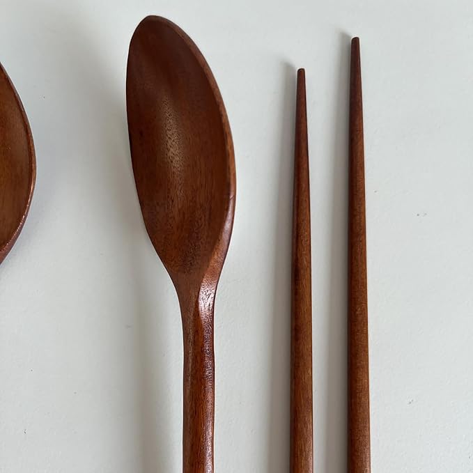 Korean Made Natural Lacquer Coated Wooden Chopsticks & Spoon Utensil Flatware Jujube Tree Ottchil Natural Lacquer Gift for Mom (2SET) Stocking Stuffer