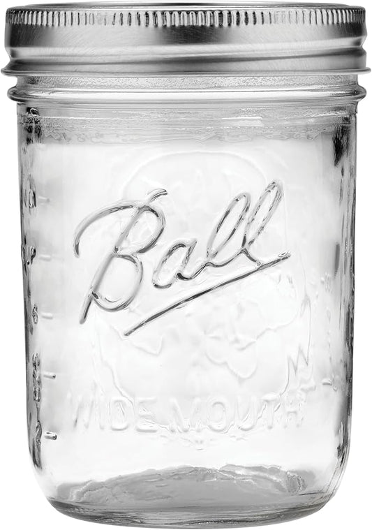 Ball Wide Mouth Glass Mason Jars with Lids and Bands, Used for Canning, Pickling, Juice, Jam, Jelly, Pint Size 16 Ounce (Pack of 6)