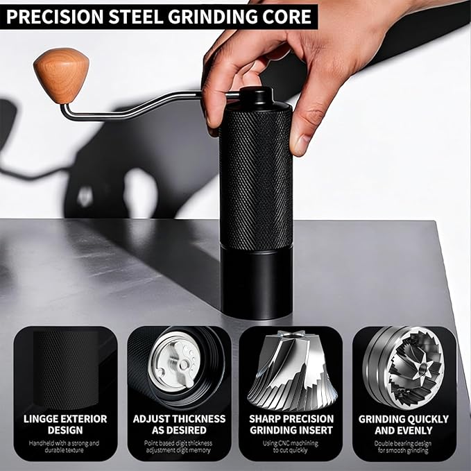Manual Coffee Grinder, Adjustable Grinding Settings, Stainless Steel Burrs, Portable Hand-Cranked Coffee Grinder, For Espresso, Drip Filter, French Press Filter, Compact And Durable (Blcak)