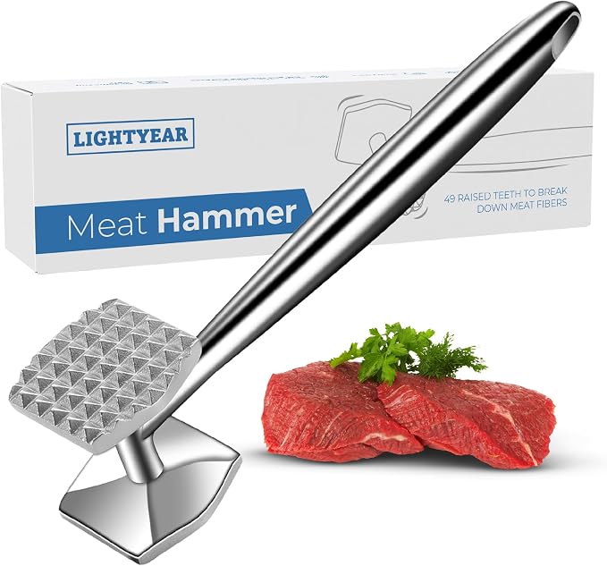 Lightyear Meat Tenderizer – Stainless Steel Meat Mallet | Dual-sided meat mallet and meat hammer tenderizer – stainless steel chicken tenderizer, meat pounder, dishwasher safe