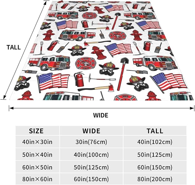 Fire Truck Blanket for Kids 40x50 Inches - Super Soft Firefighter Throw Blankets for Boys & Girls - Cozy Fluffy Fleece Firetruck Blanket for Toddlers, Bed, Couch - Fireman Gift for Childrens Adults