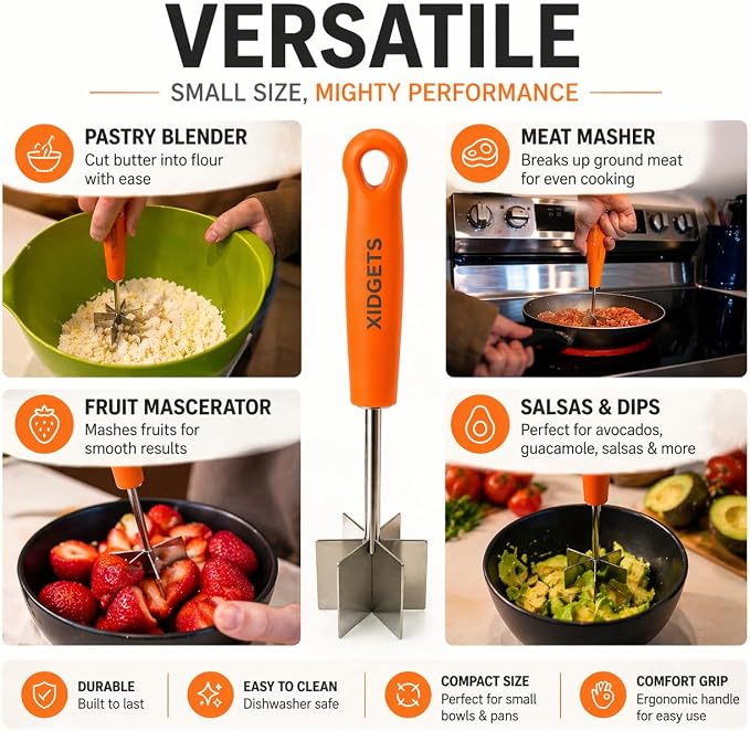 Mini Stainless Steel Meat Chopper & Masher, Dishwasher Safe