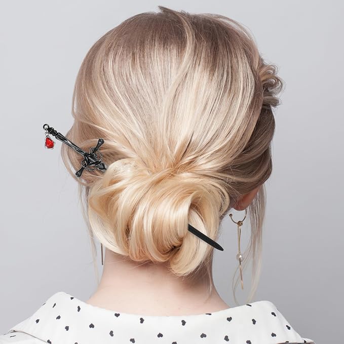 4 PCS Sword Hair Chopsticks for Women, Ancient Style Sword Hair Pin Chinese Hair Accessories Classic Vintage Flower Hair Pin Sticks for Buns Long Straight Hair Fork Pins for Women Girls Gift (4 Color)