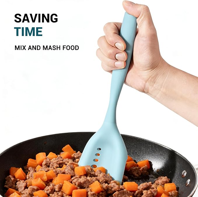 2Pack Meat Chopper Mincing Spatula, Silicone Grinder for Ground Beef | Heat Resistant, Smasher for Potato Mix Tool, Non-Scratch for Non-Stick Pans, Meat & Poultry Tenderizers, Aqua