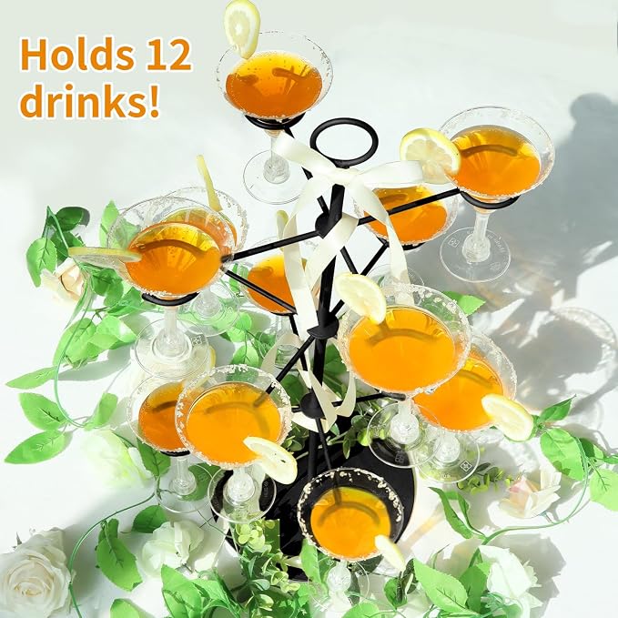 Cocktail Tree Stand for Parties Brunch,3 Tiers 12 Holders Drink tower Wine Glass Holder Stand,Champagne Tower Martinis Tree,Wine Glasses Display Margarita tower Drink stand for Mimosa Bar Party Bridal