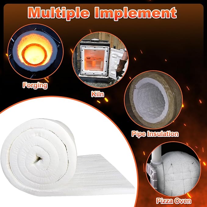 Ceramic Fiber Blanket, Fireproof Insulation Baffle, Rated to 2400F, Size 24"x12", 1" Thick, High-Temperature Resistance for Pizza Oven Stoves, Kilns, Forges, Pipes Insulation