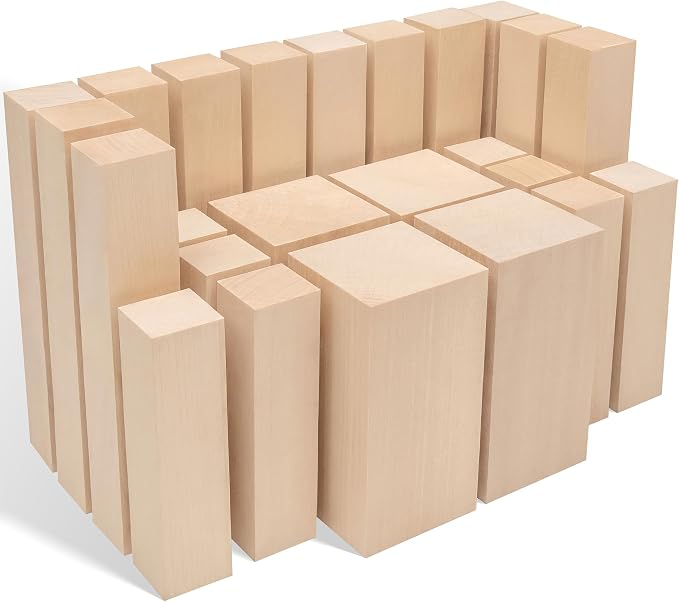 BeaverCraft Basswood Carving Blocks BW24 pcs - Large Whittling Wood Carving Blocks 6" х2 - Unfinished Wooden Block for Crafts - Soft Bass Wood Blank for Carvers