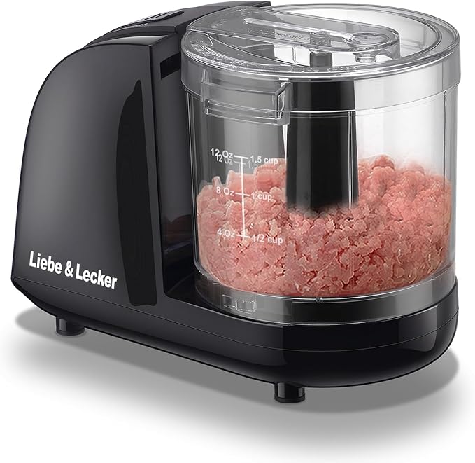 Liebe&Lecker Mini Food Processor 1.5 Cup Small Chopper Electric Mincer | Vegetable Chopper For Onions Garlic Meat Food, Chopper Container For Dicing, Mincing & Puree, Dishwasher Safe Compact Size
