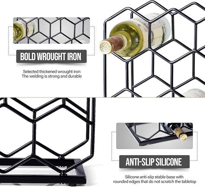Countertop Wine Rack - 14 Bottle Freestanding Modern Gold Metal Small Wine Rack - Tabletop Wine Holder Stand for Cabinet, Pantry, Wine Bottle Storage