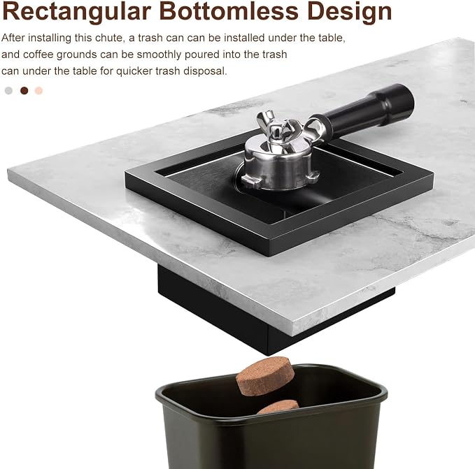 Bottomless Knock Box Espresso, Embedded Coffee Knock Box, Stainless Steel Countertop Espresso Grounds Container for Commercial Cafes Restaurants Home, 5.44 x 5.91” (Black)