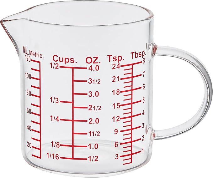 Ackers BORO3.3 Measure Glass -[Insulated handle | V-Shaped Spout]-Made of High Borosilicate Glass Measuring for Kitchen or Restaurant, Easy to Read, 120 ML (4 Oz)