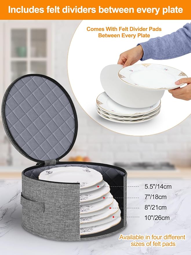 punemi China Storage Containers, 6-Piece Hard Shell Set for Moving Boxes | Mug, cup and wine glass organizers with dividers and carry handles for dinnerware, glassware and stemware, grey