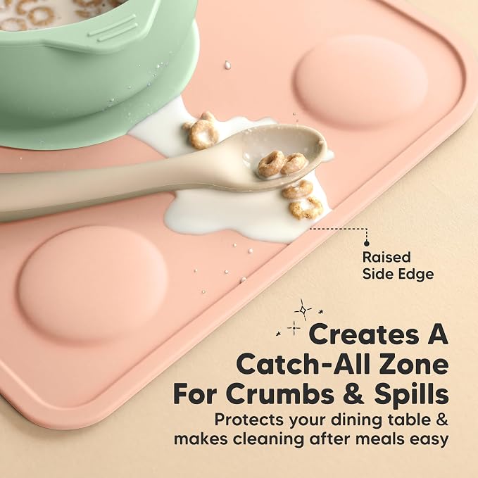 KeaBabies 2pk Silicone Placemats for Toddlers, Kids, Baby, 12x9 (Mellow, S) | Non Slip Suction Silicone Placemat for Restaurants, Dining Table,Travel, Easy to Clean, Food Grade/BPA-Free, Small Table Mat
