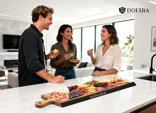 32" Acacia Charcuterie Board with Handle – Extra Long Serving Platter with Chalkboard Edge for Cheese, Meat & Appetizers – Large Wooden Kitchen Board for Parties, Gatherings & Home Decor