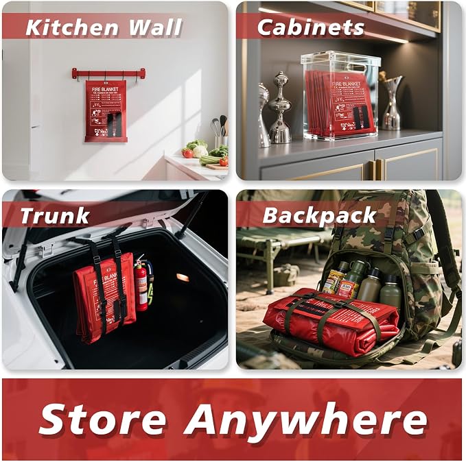 Smilco Fire Blanket 4 Pack - 40" x 40" Fiberglass Emergency Fire Blanket for Home and Kitchen, Bedroom, Camping, Grill, Fireplace, Easy,Safe for Young Adults and Seniors
