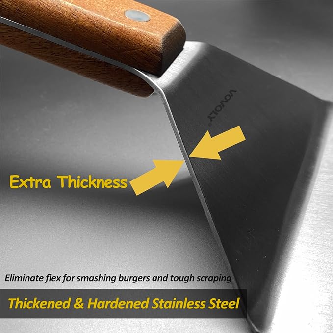 Stainless Steel Metal Spatula Set For Griddle, Grill Spatula Scraper for BBQ/Flat Top Grill- Full Tang Handle -Thicked Blade- Beveled Edges, Great Griddle Accessories for Pancake/Smash Burgers