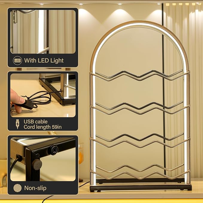 LED Countertop Wine Rack - 12 Bottle Freestanding Modern Metal Wine Rack - Tabletop Wine Holder Stand for Cabinet, Pantry, Wine Bottle Storage
