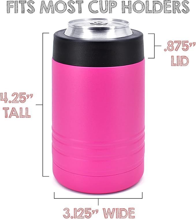 4-in-1 Stainless Steel 12 oz Double Wall Vacuum Insulated Can or Bottle Cooler Keeps Beverage Cold for Hours - Also Fits 16 oz Cans - Powder Coated Pink - Clear Water Home Goods