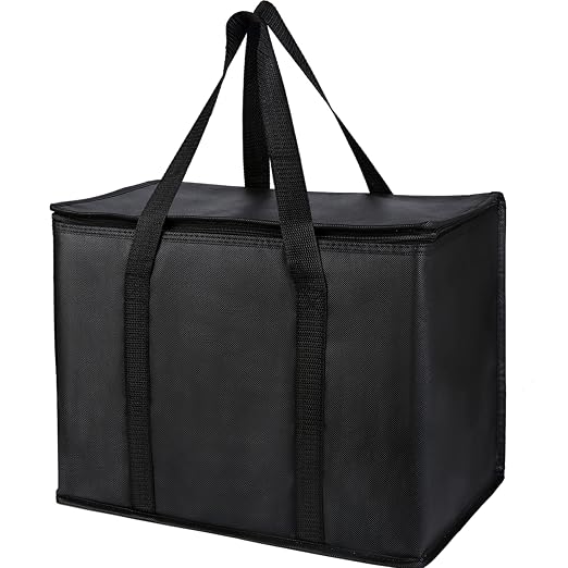 2 pack Additional Bottom Plate Black Insulated Grocery shopping bag , Delivery,pizza,reusable bags, Sturdy zipper,Collapsible,tote,cooler,thermal,Beach,waterproof heavy duty