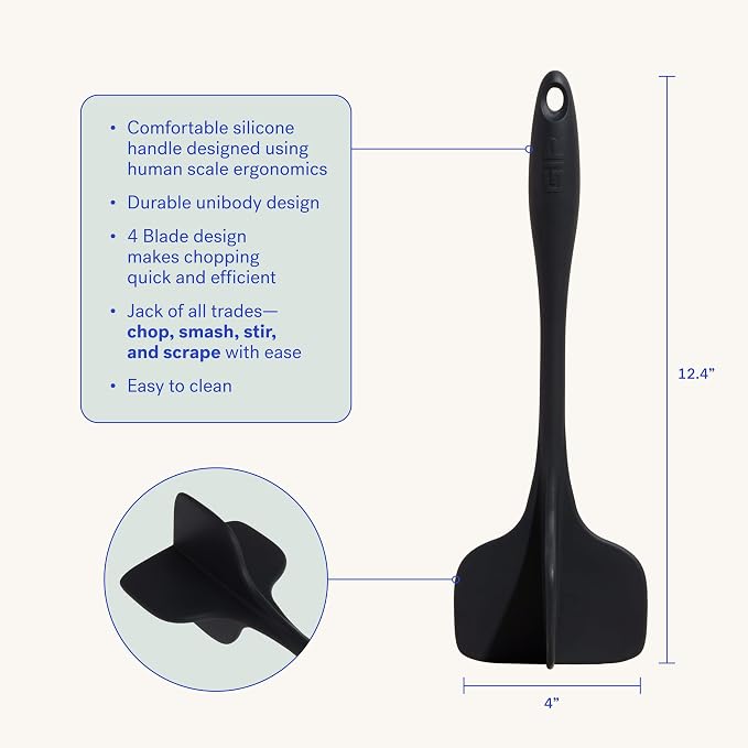 GIR: Get It Right Silicone Quad Meat Chopper Kitchen Essentials - 12-Inch Slate - Non-Stick Heat Resistant Handle - Versatile Meat Masher - Ground Beef Chopper Tool