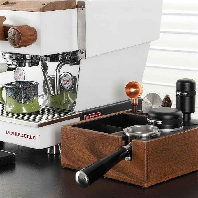 Walnut Espresso Knock Box and Tamping Station, Coffee Organizer Box Fit for 58mm Espresso Tamper Distributor Portafilter Holder & Puck Screen Multi Accessory Storage