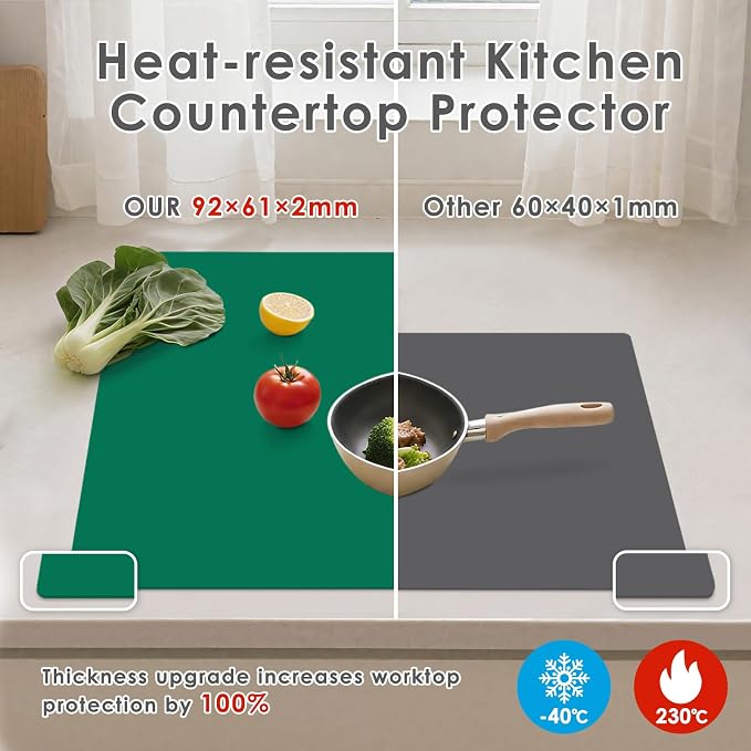 Extra Large Silicone Mat for Resin 36.2" x 24" 2MM Thick Silicone Craft Mat | for Table, Multifunction Silicon Matt for Kitchen Countertop Protector Heat Resistant Placemat by Foepoge(Dark Green)