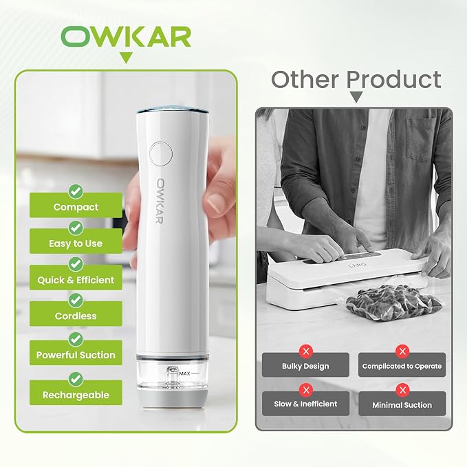 Portable Handheld Vacuum Sealer for Food with 32 Reusable Bags, Compact & Powerful Food Vacuum Sealer with Visible Liquid Tank, Digital Display and 6X Freshness Lock for Meal Prep & Storage