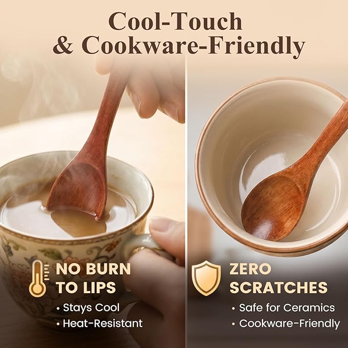 HANSGO 12PCS Small Wooden Spoons, 5 Inches Honey Spoon for Tea Coffee Jam Bath Sugar Salts Spices Condiment, Kitchen Stocking Stuffers (Dark Brown)