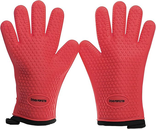 KITCHEN PERFECTION Silicone Smoker BBQ Gloves - Heat Resistant Oven Mitts | Waterproof, 5-Finger Design For A Better Grip, for Pitmasters, Meat Smoking, Grilling, Cooking, Frying Turkey | Grill Gift
