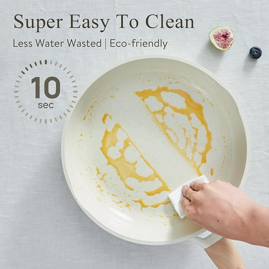 22 Pcs Pots and Pans Set Non Stick Non-Toxic Ceramic Kitchen Cookware Sets Nonstick Pot&Pan With Lid Cream White Granite Induction Compatible with Glass Lids Crepe