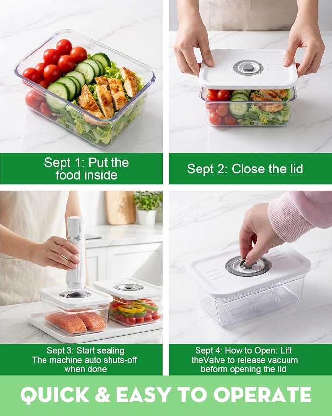 Compact Vacuum Sealer for Food (Vacuum Sealer Machine+3 Vacuum Containers+14 Reusable Vacuum Bags),Powerful Handheld Vacuum Seal Machine,Seal Meal Saver,Portable Food Sealer,Easy-Clean