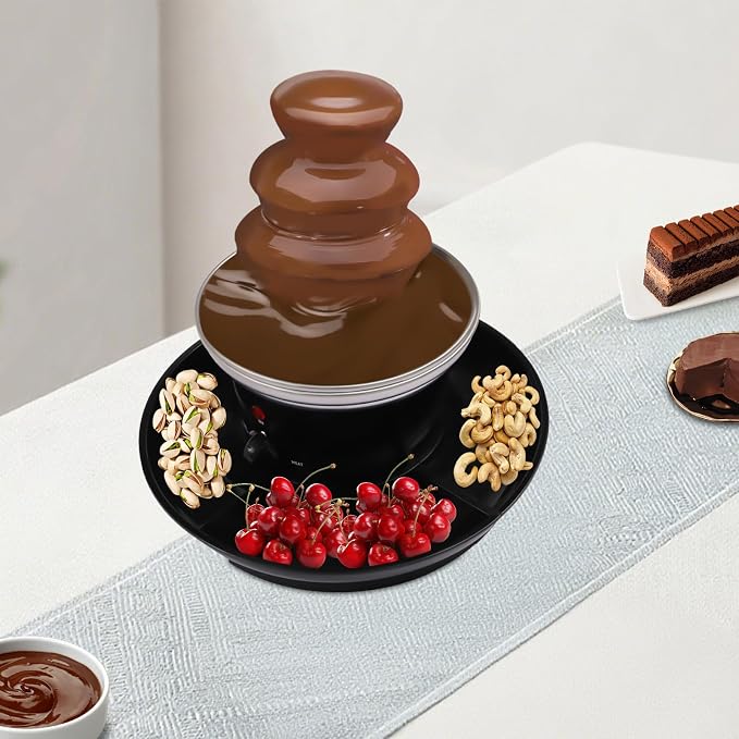 3 Tier Electric Chocolate Fondue Fountain Machine for Parties - Melts Cheese, Chocolate - Dip Strawberries, Apple Wedges, Vegetables, and More - 15-Ounce - Black, Small