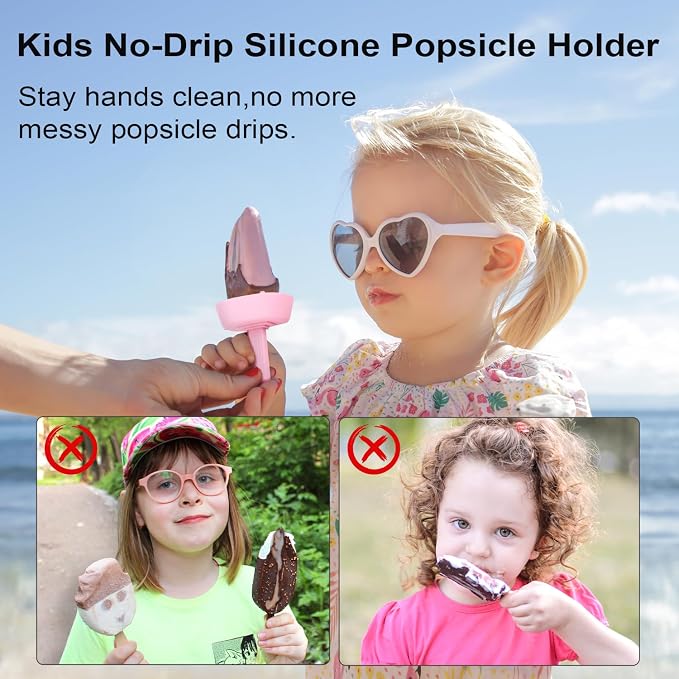 4 Pcs Silicone Drip Free Popsicle Holder for Kids, Reusable Popsicle Drip Catcher with Straw, Thick Ice Lolly Holder, Ice Cream Holder, Ice Lolly Drip Catcher for Home Picnic Party