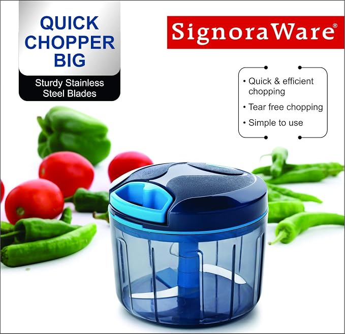 SIGNORAWARE Manual Food Processor, Vegetable Chopper -Easy Pull Hand String- Portable Stainless Steel Hand Food Chopper, Cutter, Garlic Mincer, Onion, Veggie, Fruit Chopper, Dicer w/Container (24 oz)