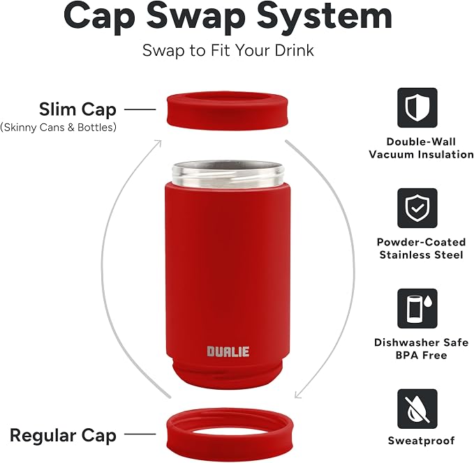 DUALIE 3 in 1 Insulated Can Cooler - 15+ Colors - Universal Size for 12 oz Cans, Slim Cans, and Bottles